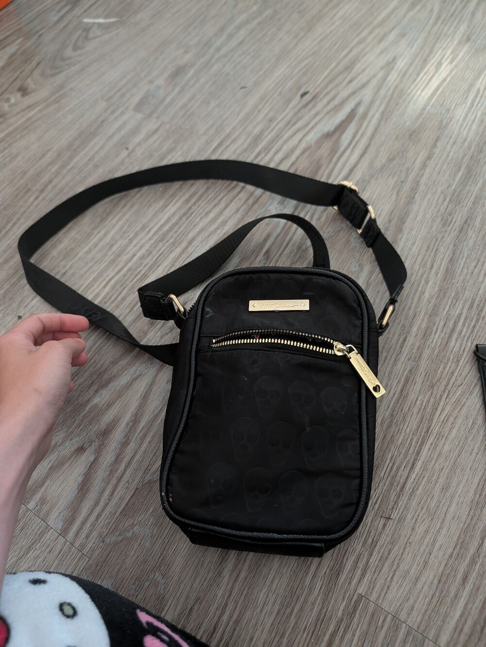 Betsey Johnson Mini Nylon Crossbody Purse – Black Skull Pattern